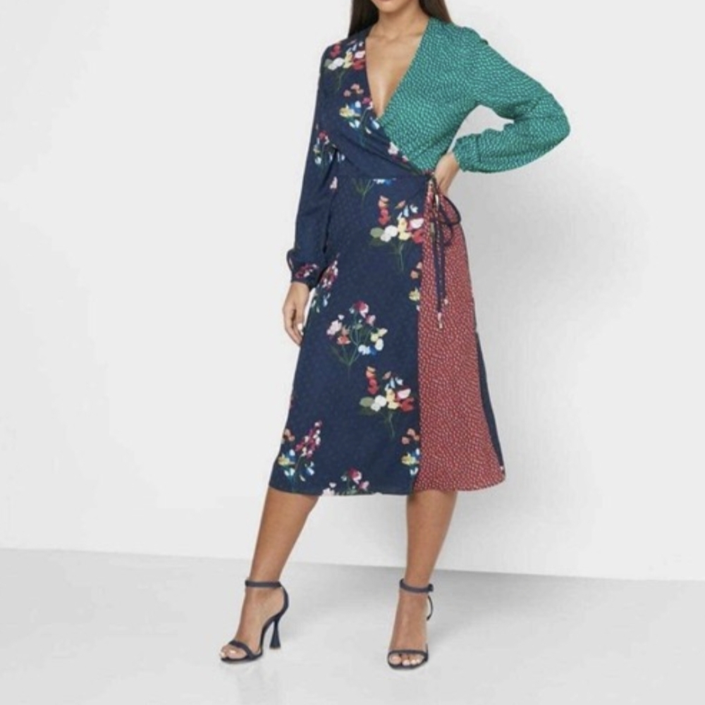 Ted Baker Talissa Peppermint Mix Print Faux Wrap Midi Dress